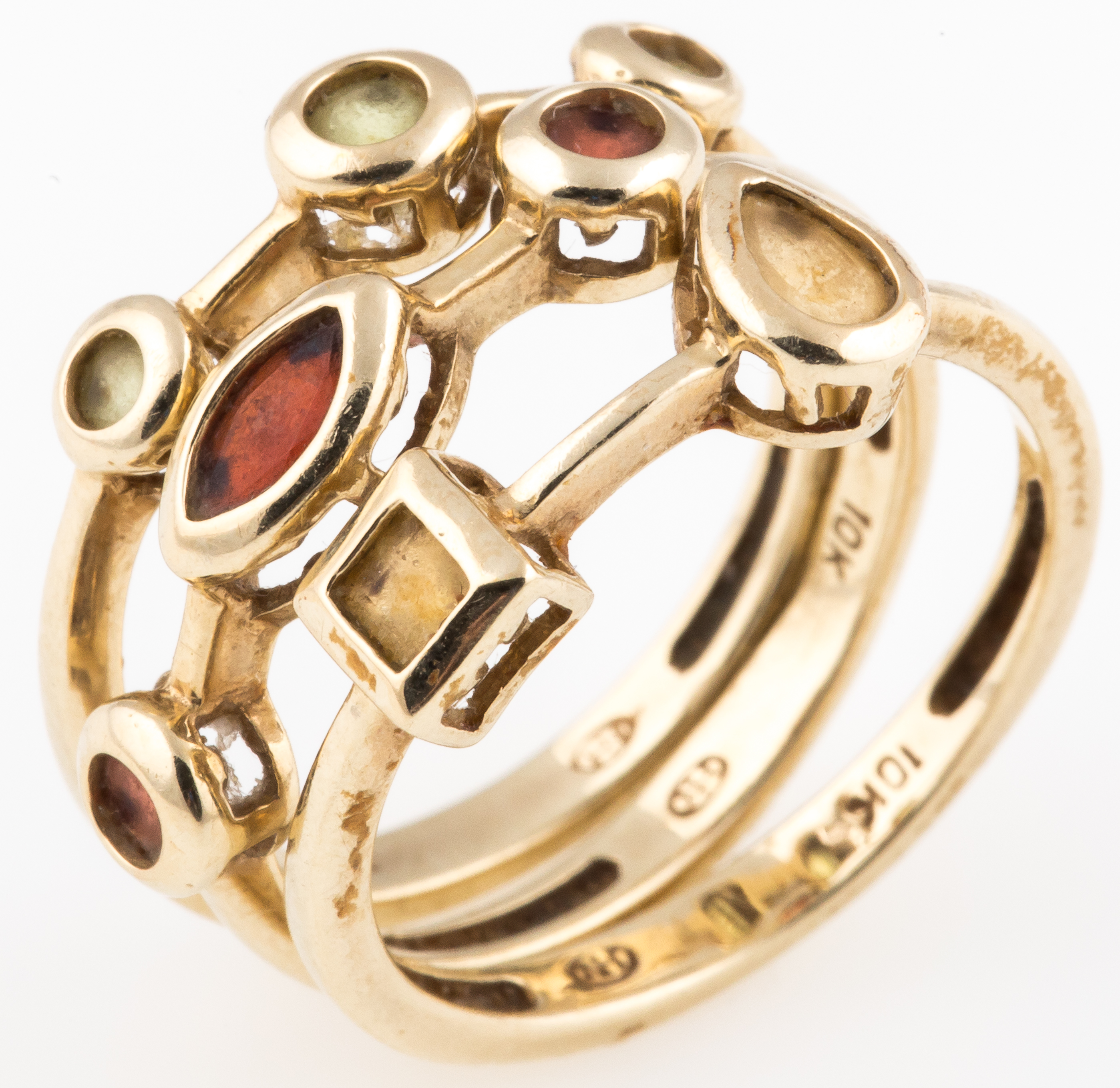 Lot Detail 10K YELLOW GOLD SEMI PRECIOUS STONE STACKING RINGS