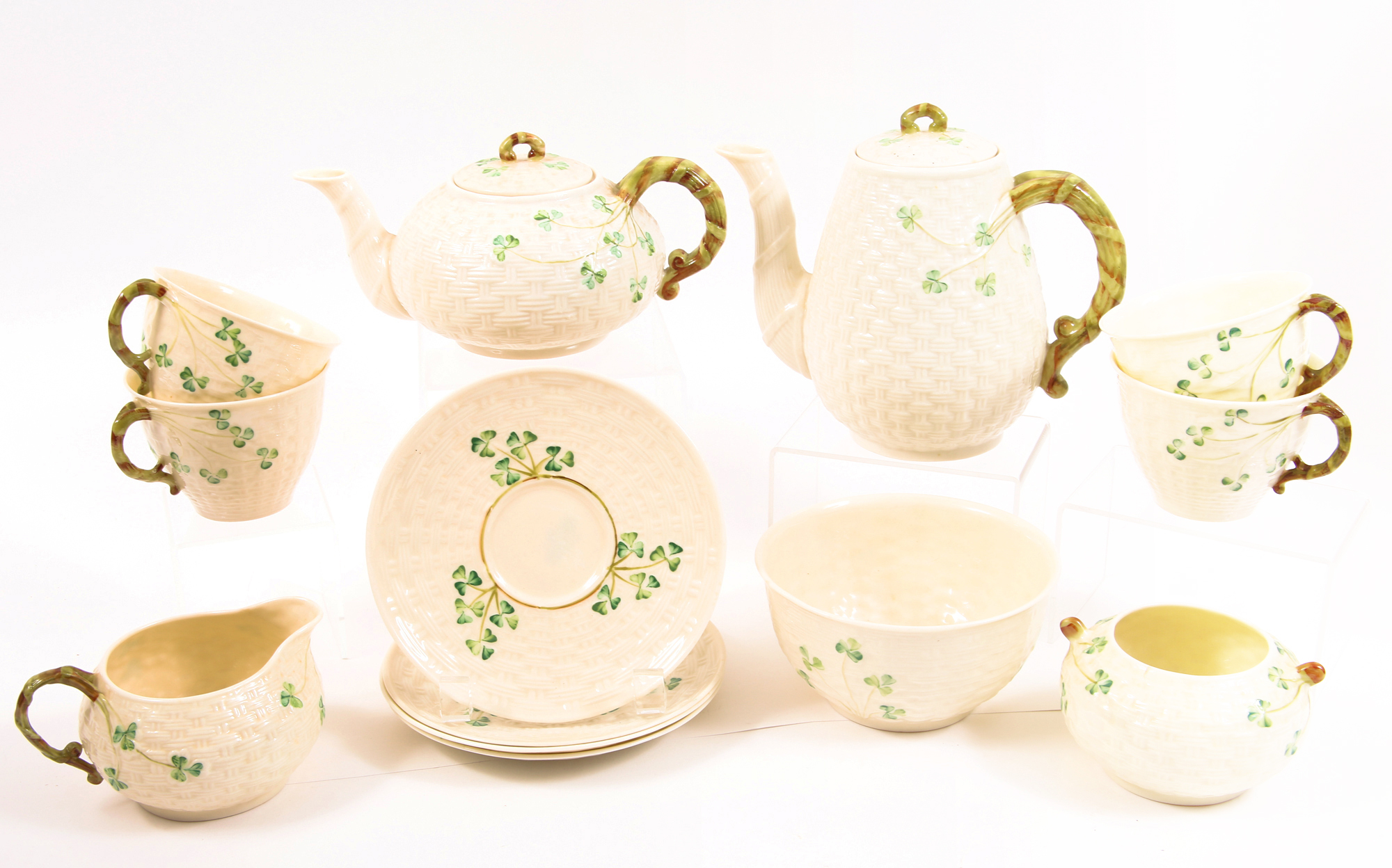 Lot Detail BELLEEK PORCELAIN GREEN MARK 13 PIECE TEA SET