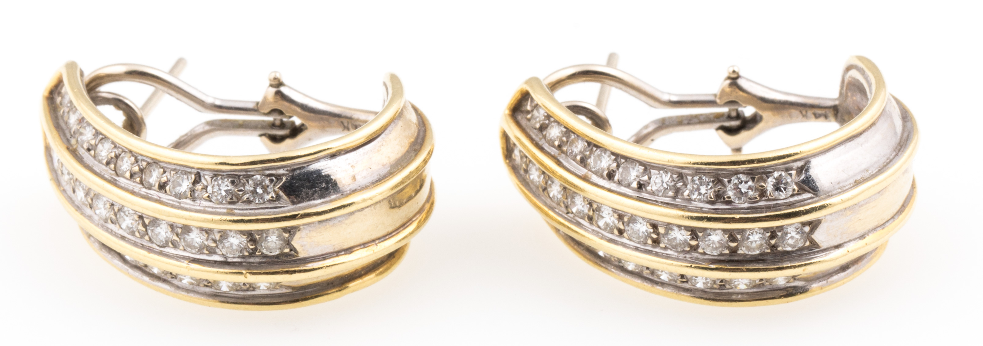 Lot Detail 18K WHITE & YELLOW GOLD DIAMOND OMEGA BACK EARRINGS