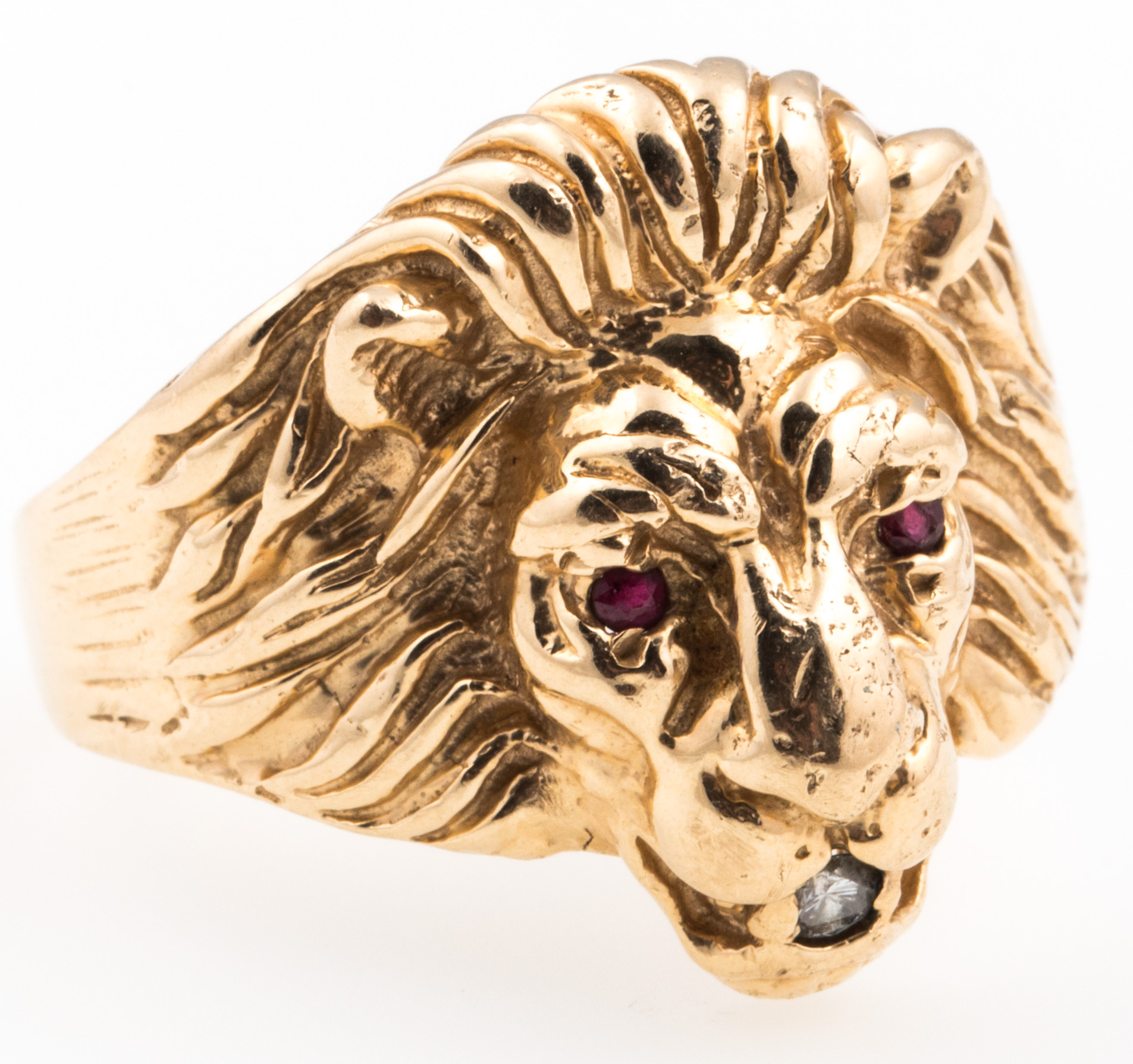 Lot Detail 14K GOLD LION RING WITH RED TOPAZ AND DIAMOND