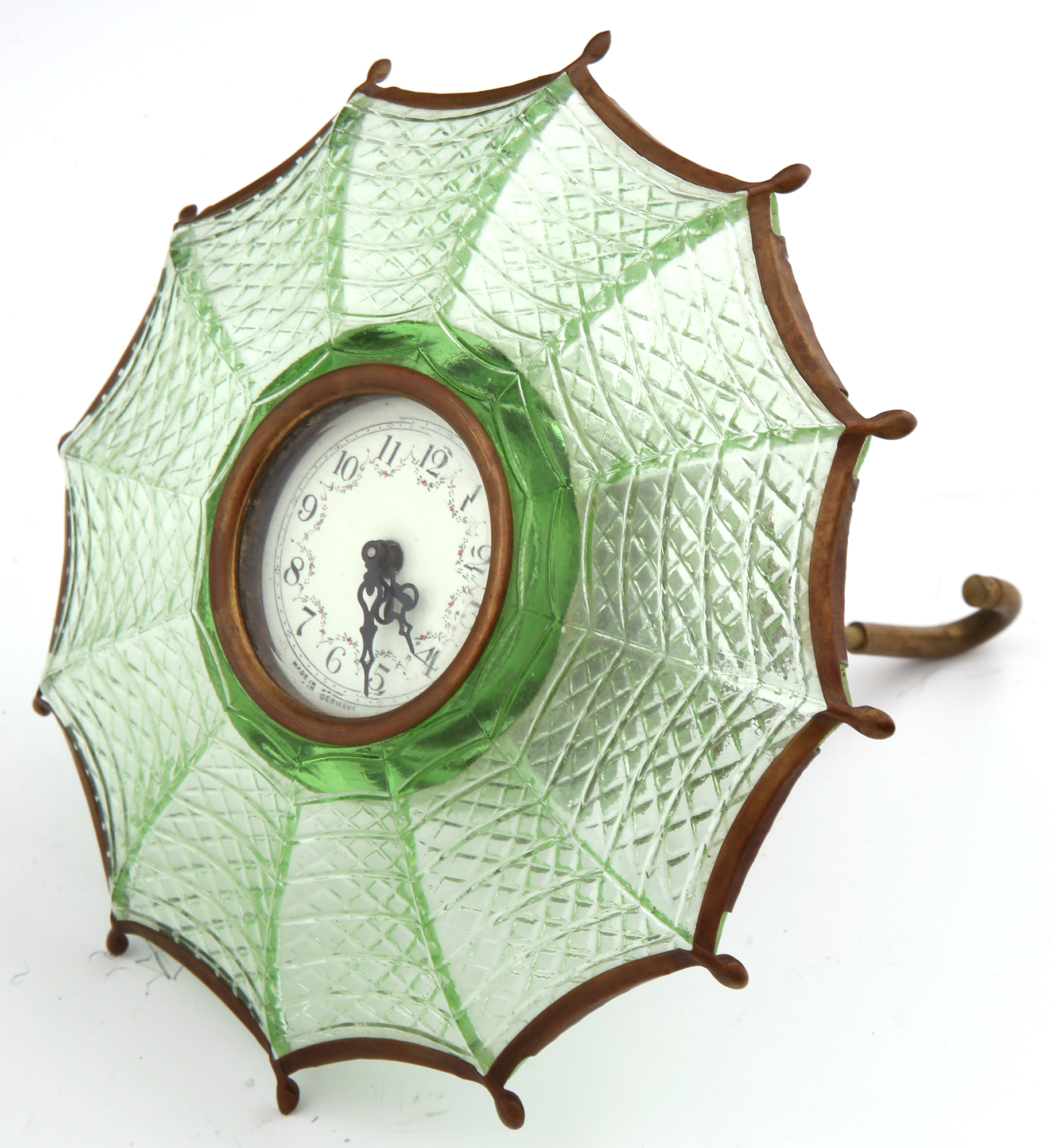 Lot Detail GREEN GLASS AND BRASS UMBRELLA CLOCK