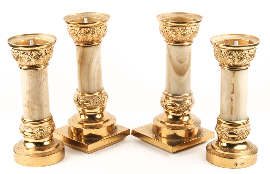 Lot Detail BRASS & MARBLE ALTAR CANDLE STICK HOLDERS
