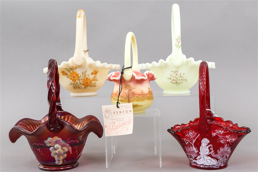 Lot Detail FENTON HANDPAINTED GLASS BASKETS