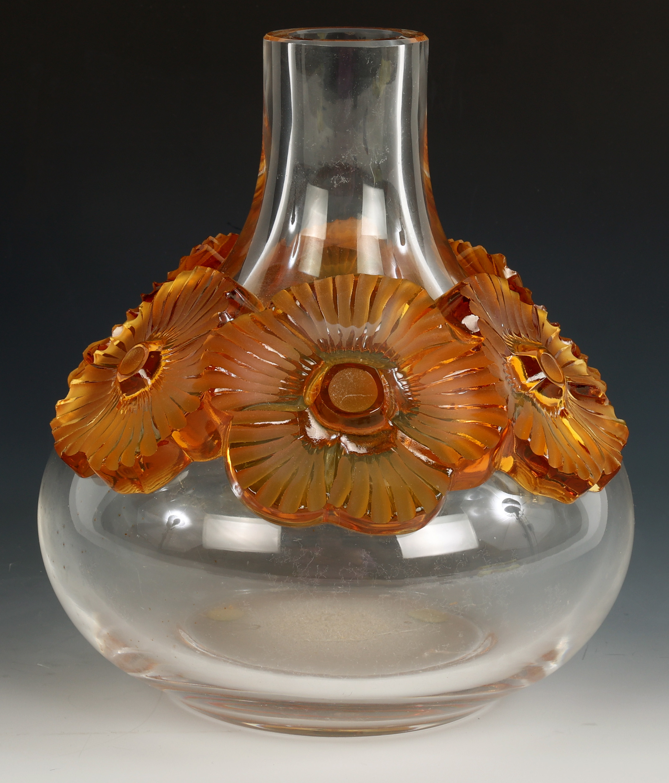 Lot Detail LALIQUE CRYSTAL ATOSSA AMBER VASE