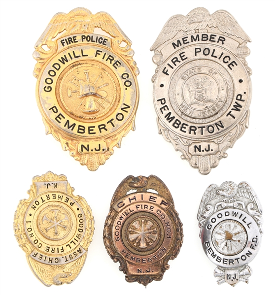 Lot Detail PEMBERTON NEW JERSEY FIRE BADGES LOT OF FIVE