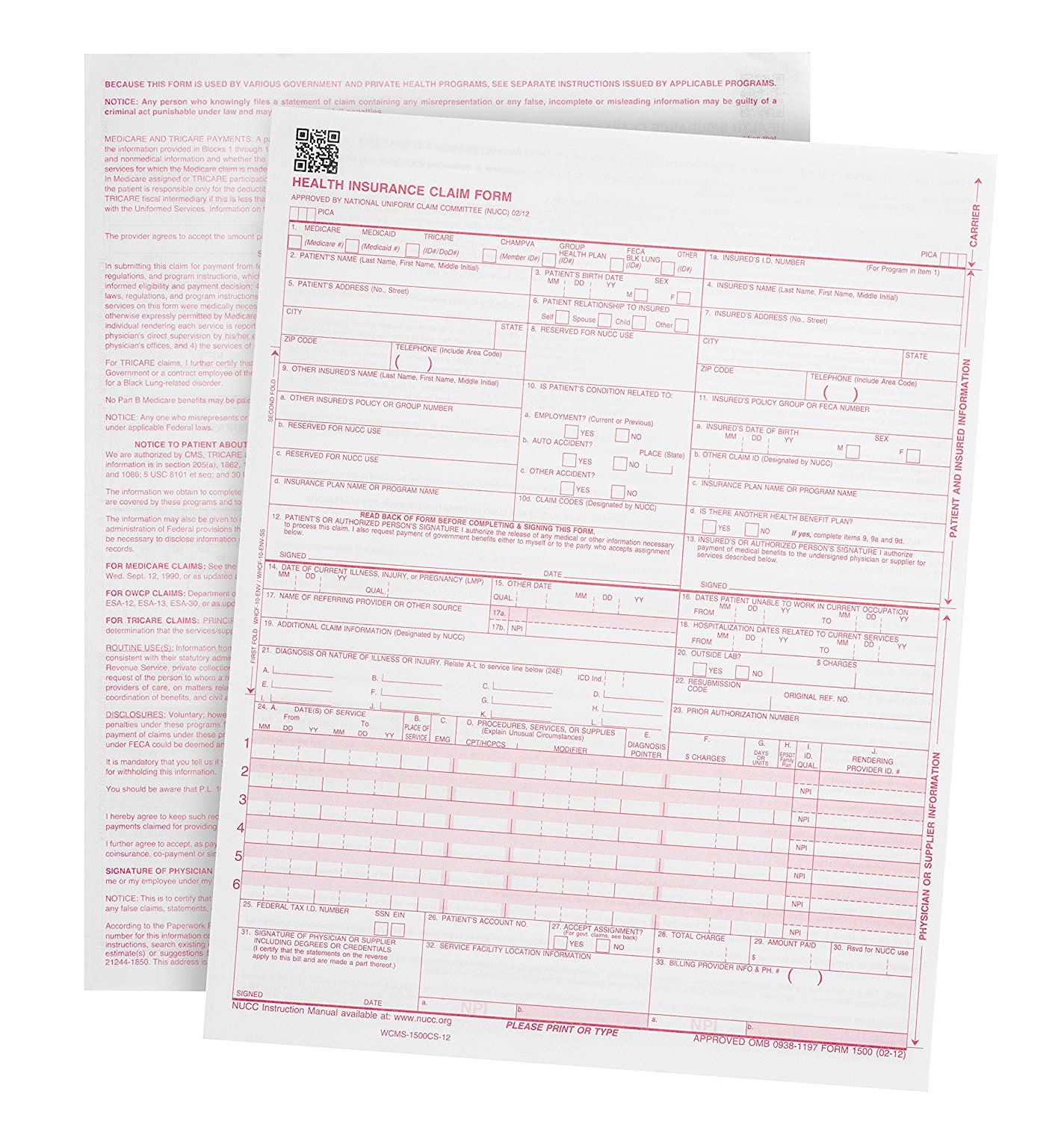 CMS-1500 Medical Health Insurance Claim Forms - BuyBlankChecks.com by