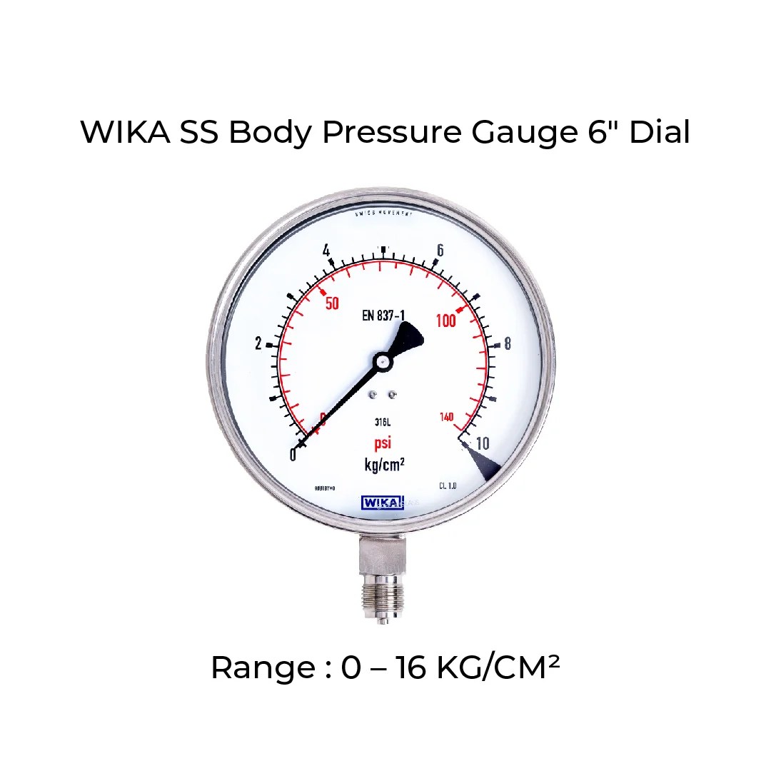 WIKA Pressure Gauge Body SS , Dial Size 160mm , Range 0 16 KG/CM² Buy Pneumatics