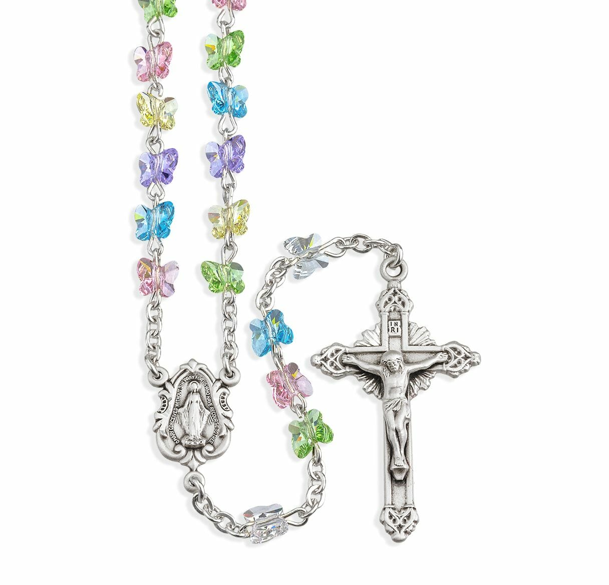 Sterling Silver Rosary Hand Made with 6mm Swarovski Crystal 6mm Multi