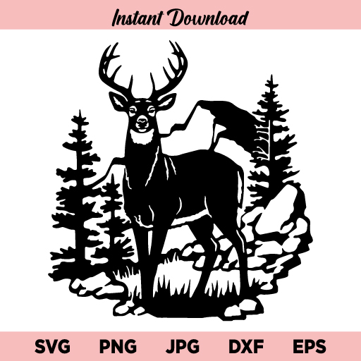 Deer In Pine Forest SVG, Deer Forest SVG, Deer Mountains SVG, Nature