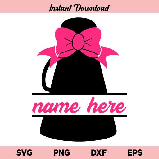 Pink Bow Cheer Megaphone SVG, Megaphone Name Frame Pink Bow SVG, Cheerleading Monogram SVG