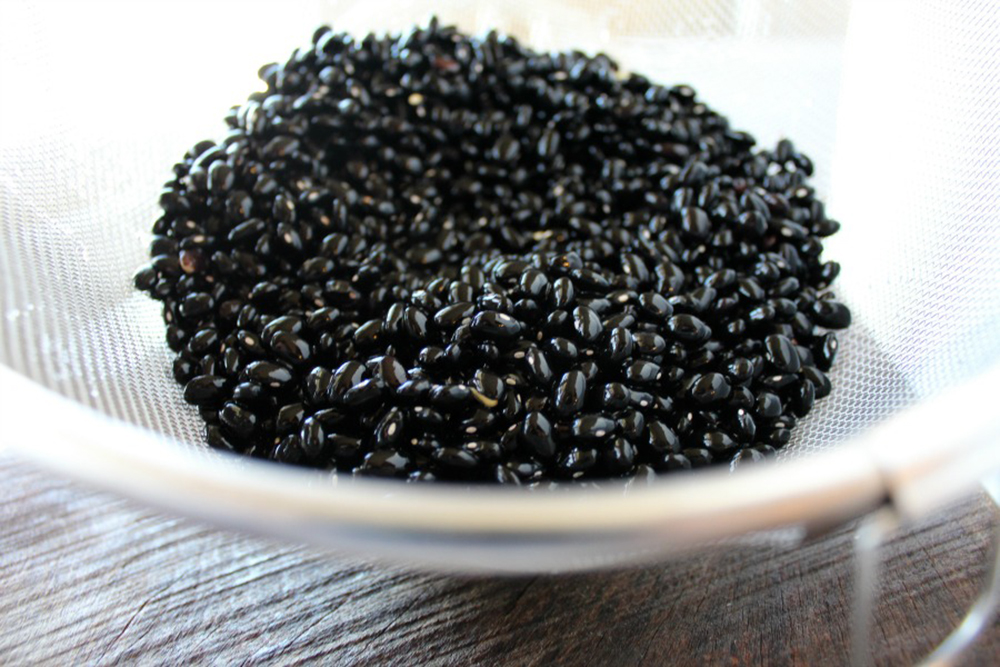 black beans in a colander