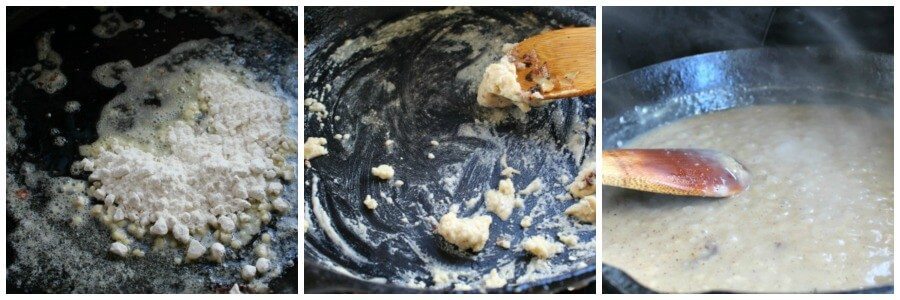 making gravy in a cast iron skillet