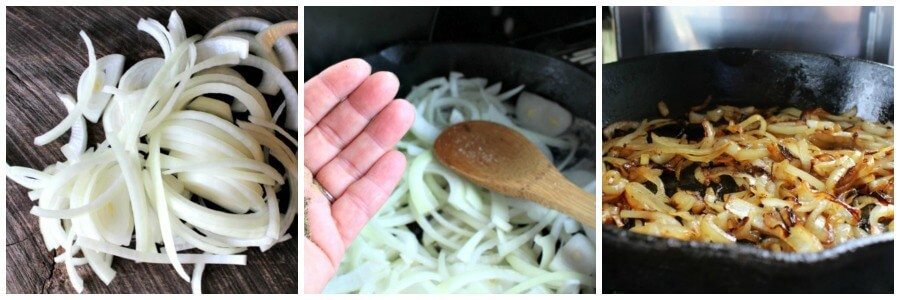 grilled onions in a skillet