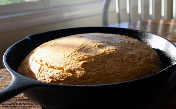 Cornbread in a cast iron skillet