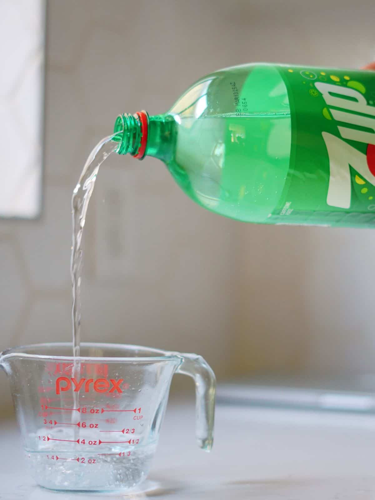 7UP being measured and poured for 7UP cake recipe