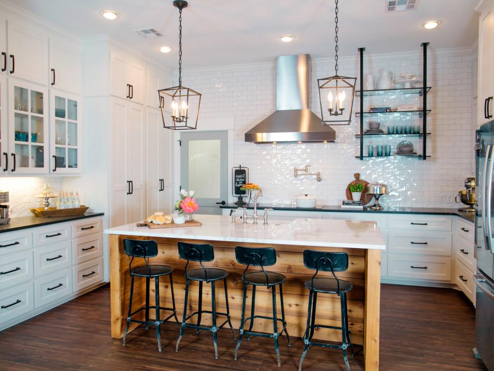 Kitchen Islands from FIxer Upper and HGTV. Great mix of classic elements.