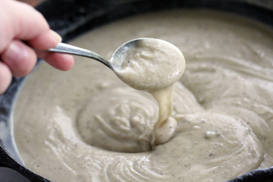 Homestyle Double Crust Chicken Pot Pie | Buy This Cook That A pan of homemade gravy for the chicken pot pie filling - Homestyle Double Crust Chicken Pot Pie