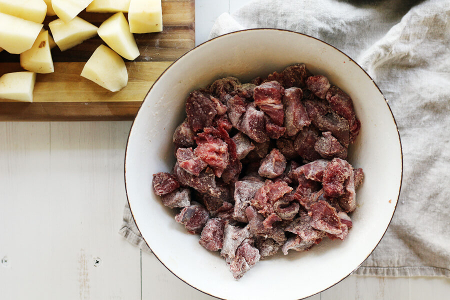 For our Irish Stew recipe, we used a 50/50 combination of lamb and beef. For our stew recipe, we used a 50/50 combination of lamb and beef.