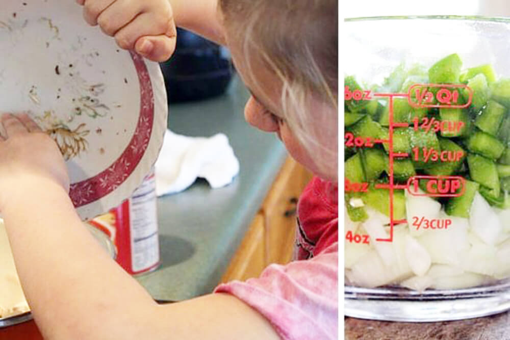 a young girl cooking using a measuring cup