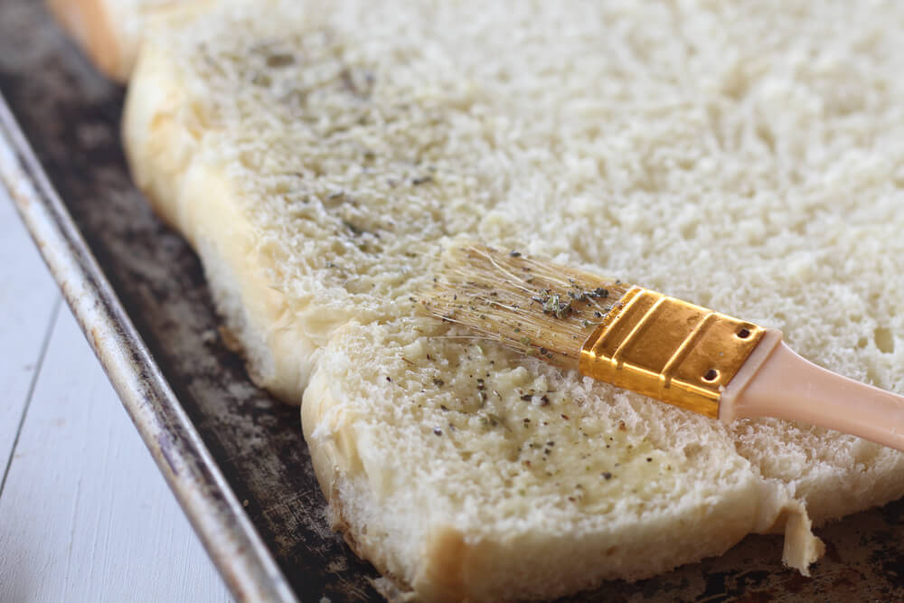 olive oil vinaigrette brushed on white bread