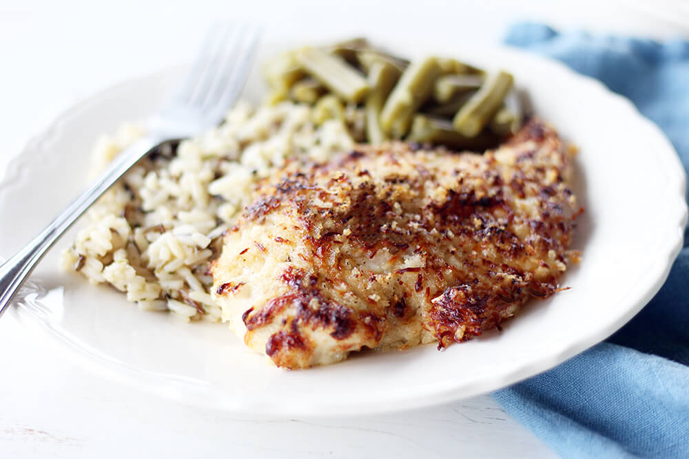 crusted chicken with wild rice and green beans