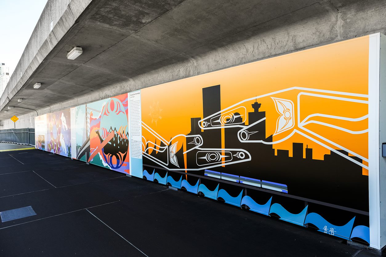 Check out the beautiful Indigenous murals on the Canada Line Bridge