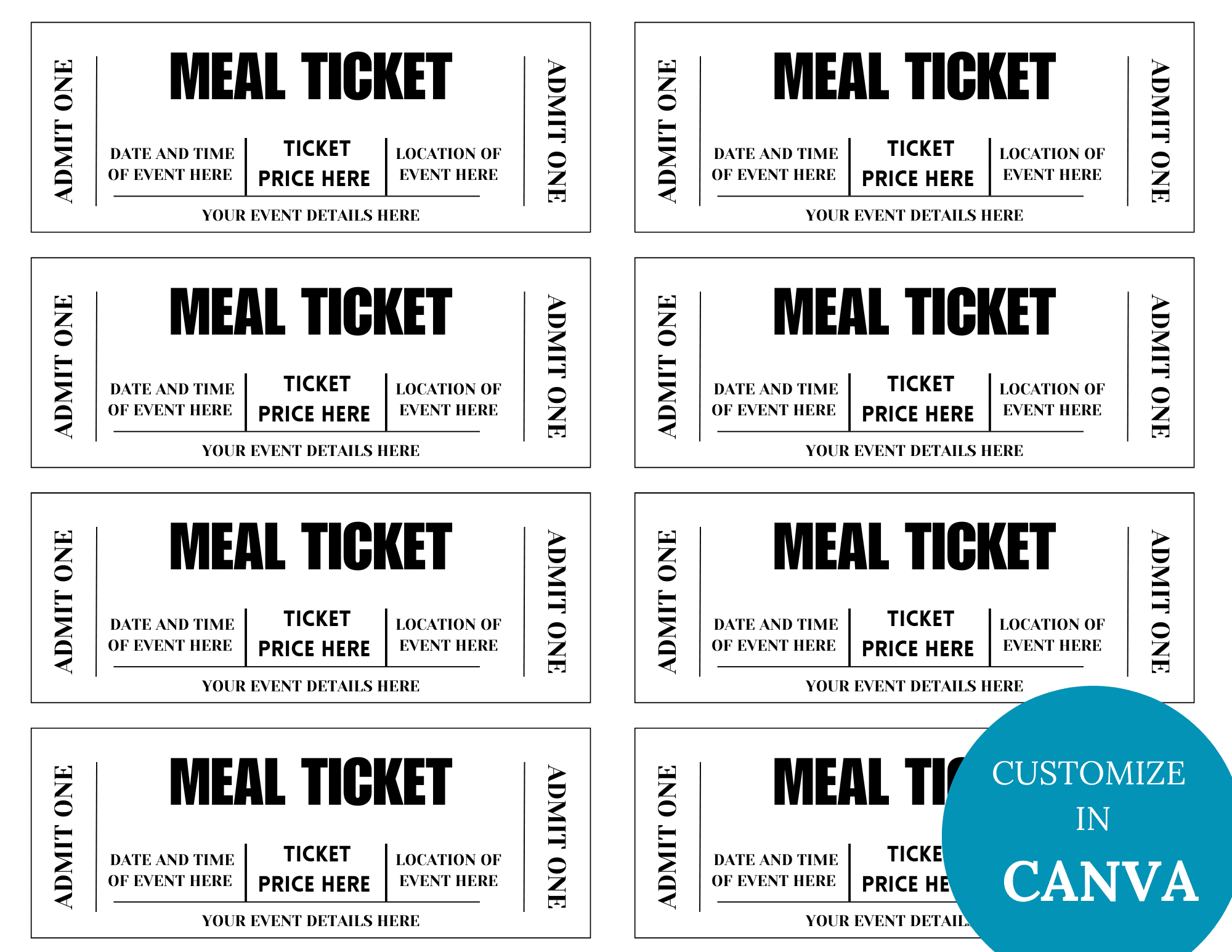 Editable Meal Ticket Template Free - Free Printable