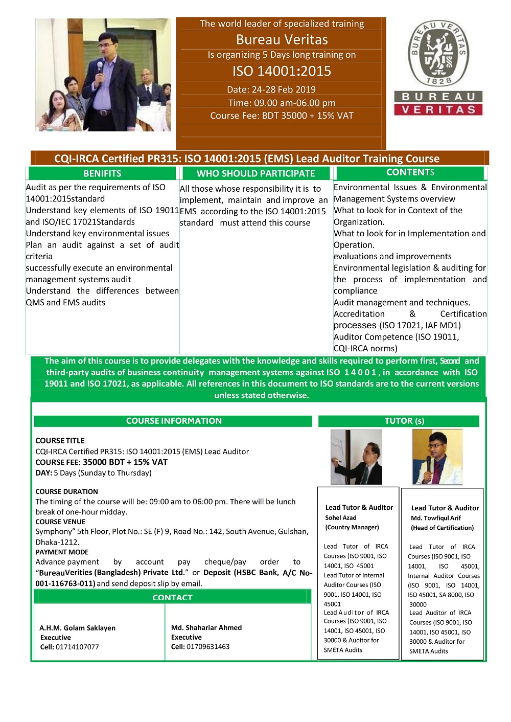 CQIIRCA Certified PR315 ISO 140012015 (EMS) Lead Auditor Training