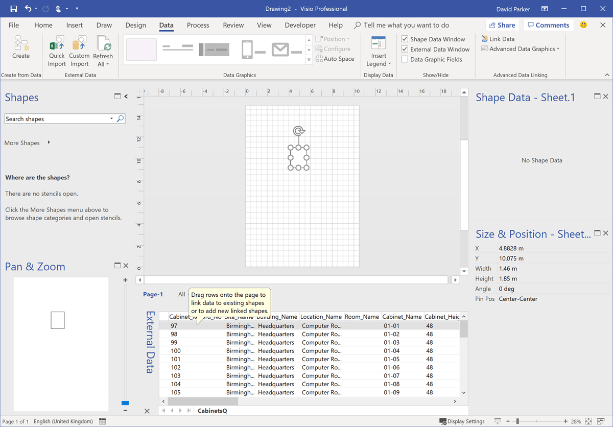Changing Visio Shape Size and Angle with Linked Data bVisual