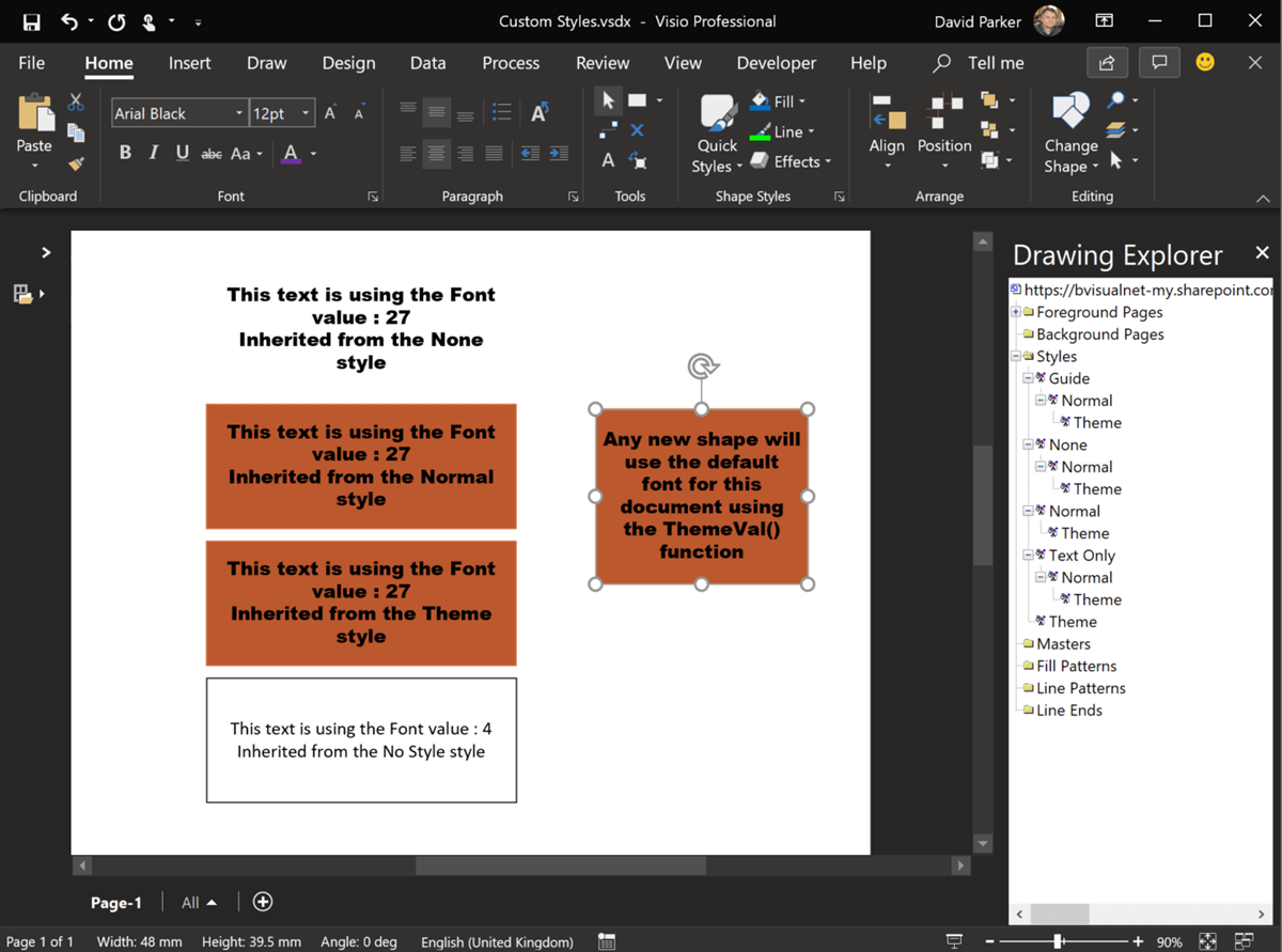 Using an Updateable Default Font in Visio bVisual
