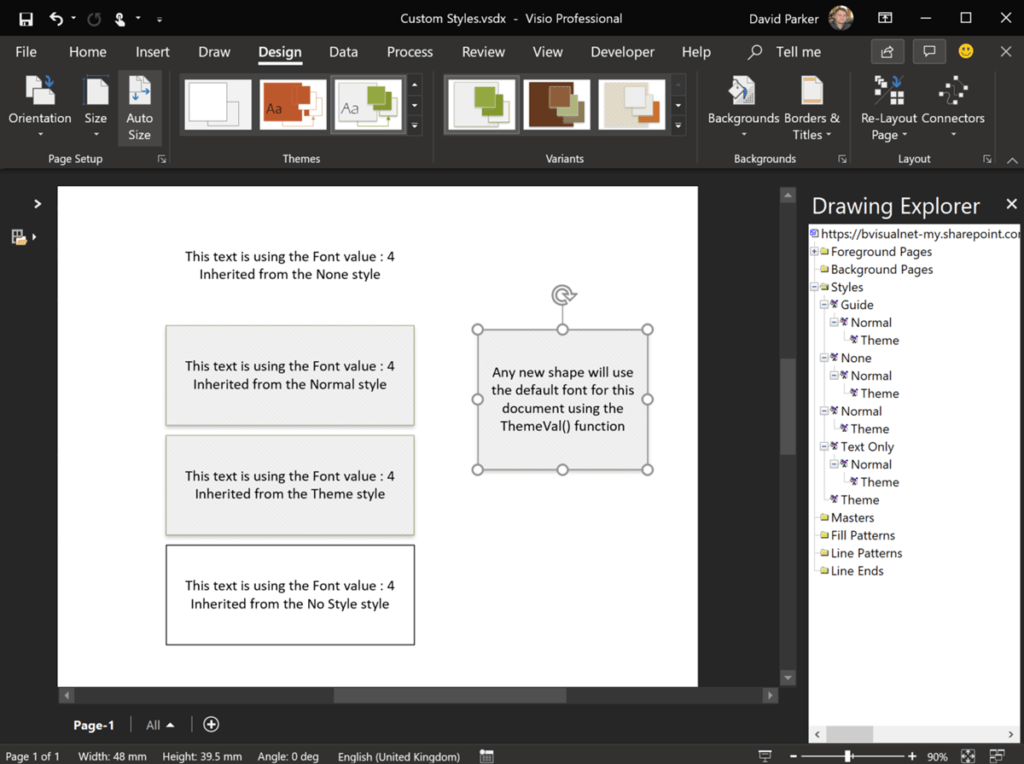Using an Updateable Default Font in Visio bVisual