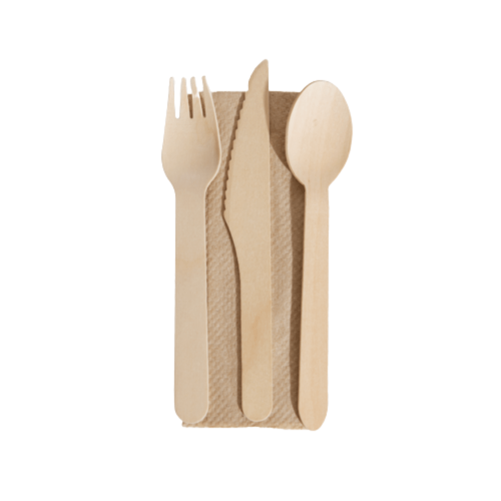 Wooden Cutlery Combo Knife, Fork, Spoon & Napkin Set Byars Packaging