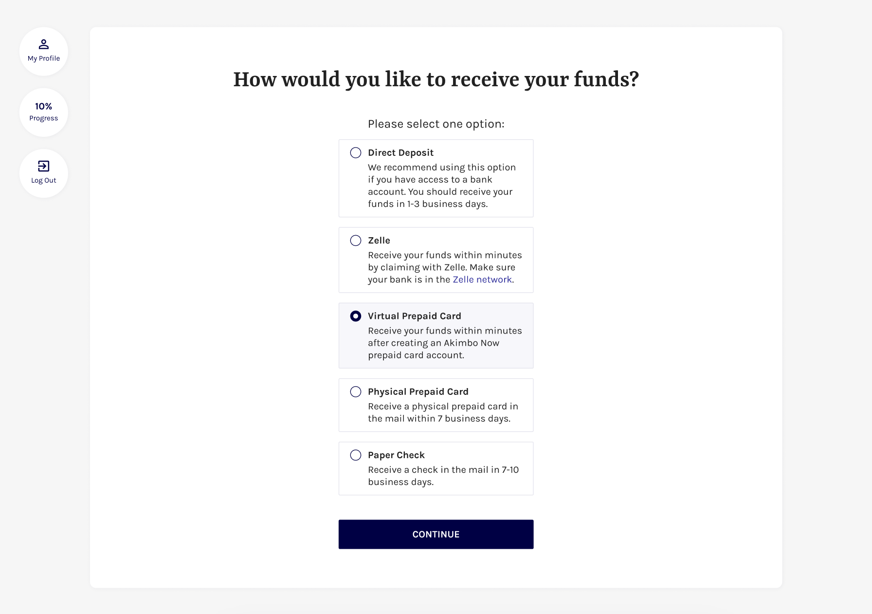 Claiming Funds via the Akimbo Now Virtual Prepaid Card Beam Applicants