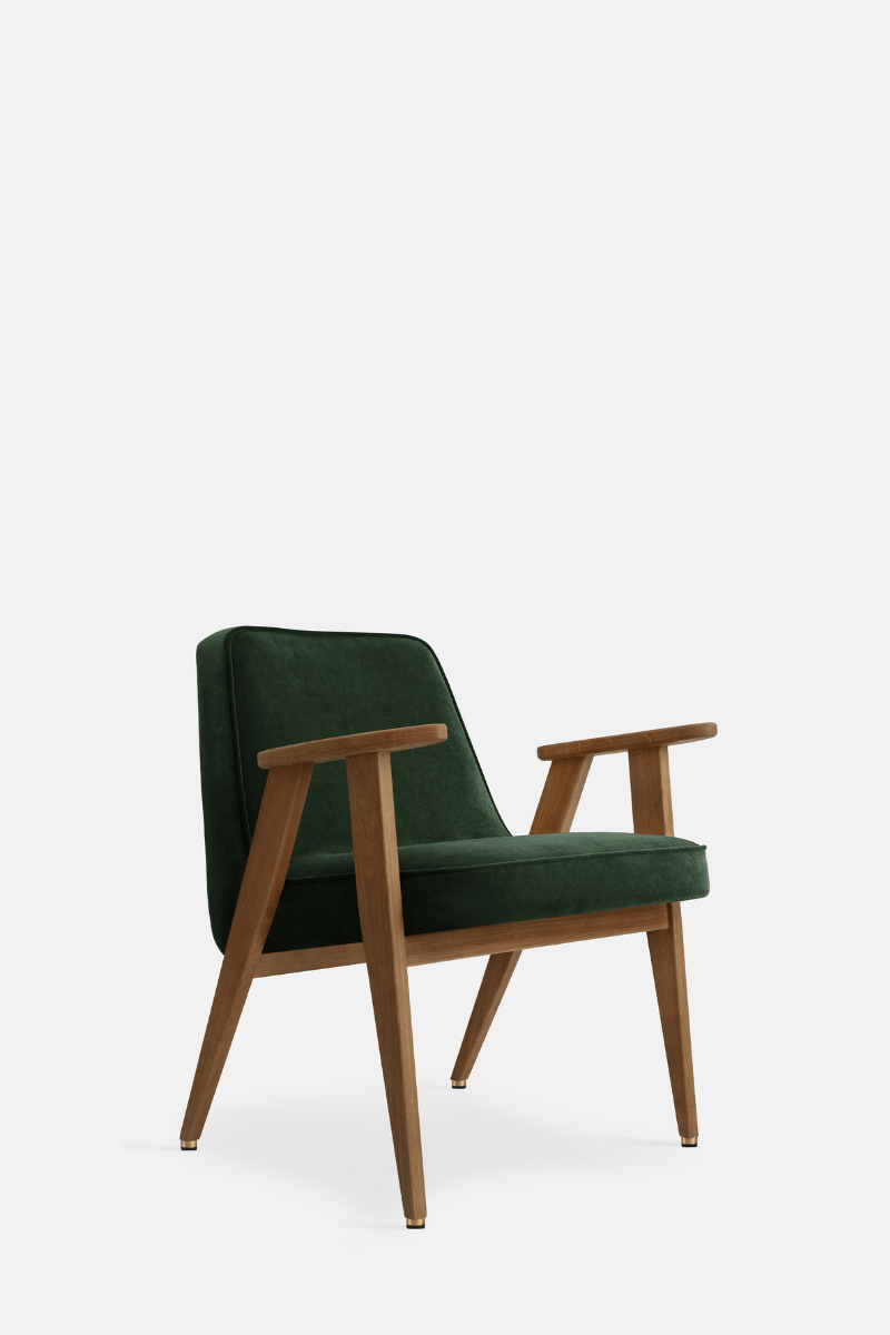 366 Armchair. Velvet Collection. Bottle green. Oak03 byEWSO