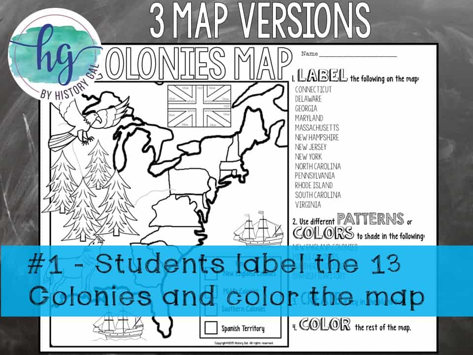 13 Colonies Map Worksheet