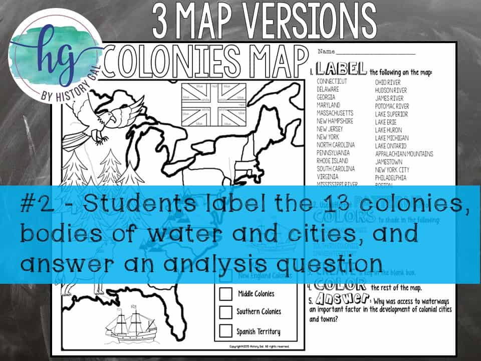 13 Colonies Map and Quiz (Print and Digital) - By History Gal