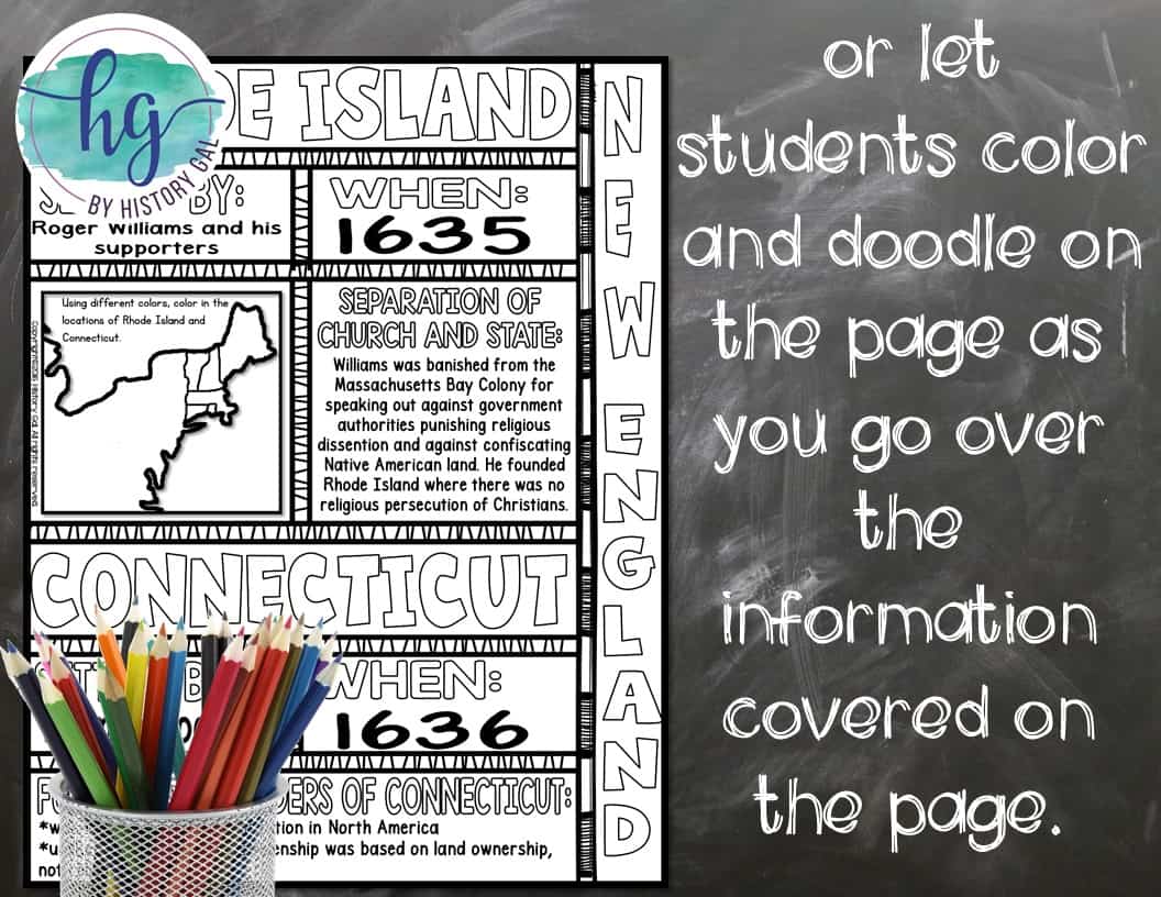 13 Colonies New England Colonies Doodle Notes and Digital Guided Notes