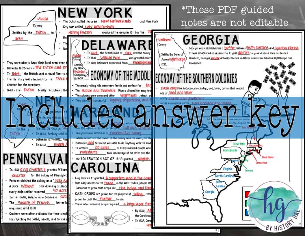 13 Colonies PowerPoint & Guided Notes By History Gal