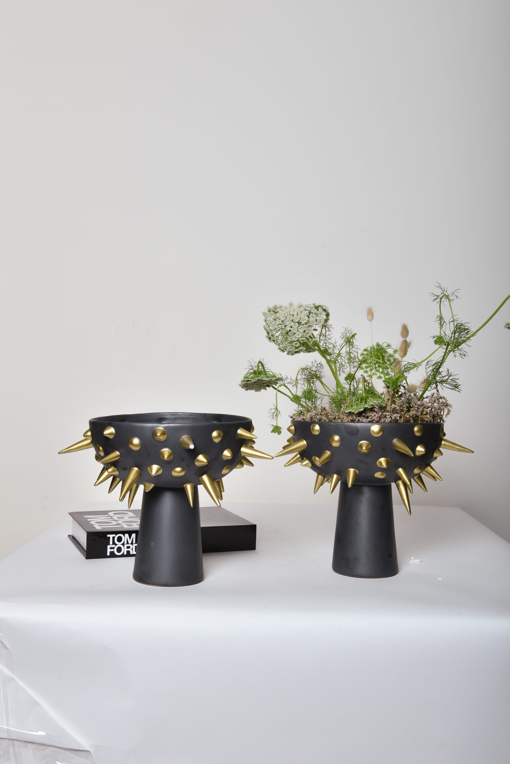 Gold Plated Spiky Vase Black By Nat Home