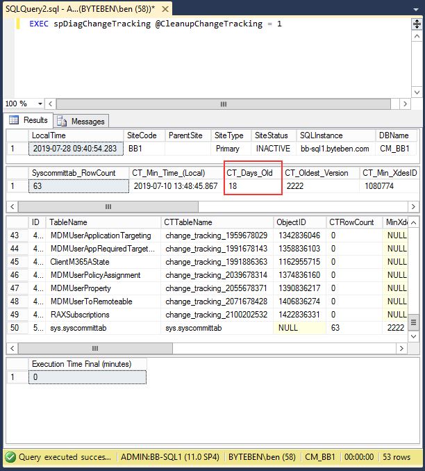SCCM The site database has a backlog of SQL change tracking data