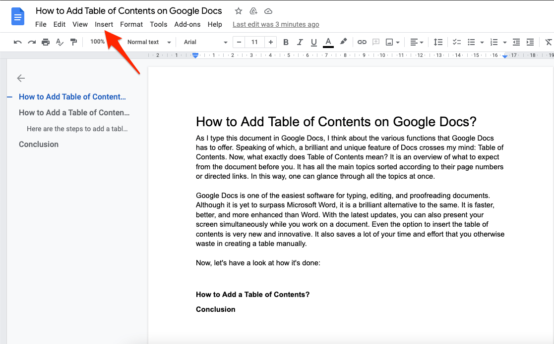 How to Add Table of Contents in Google Docs?