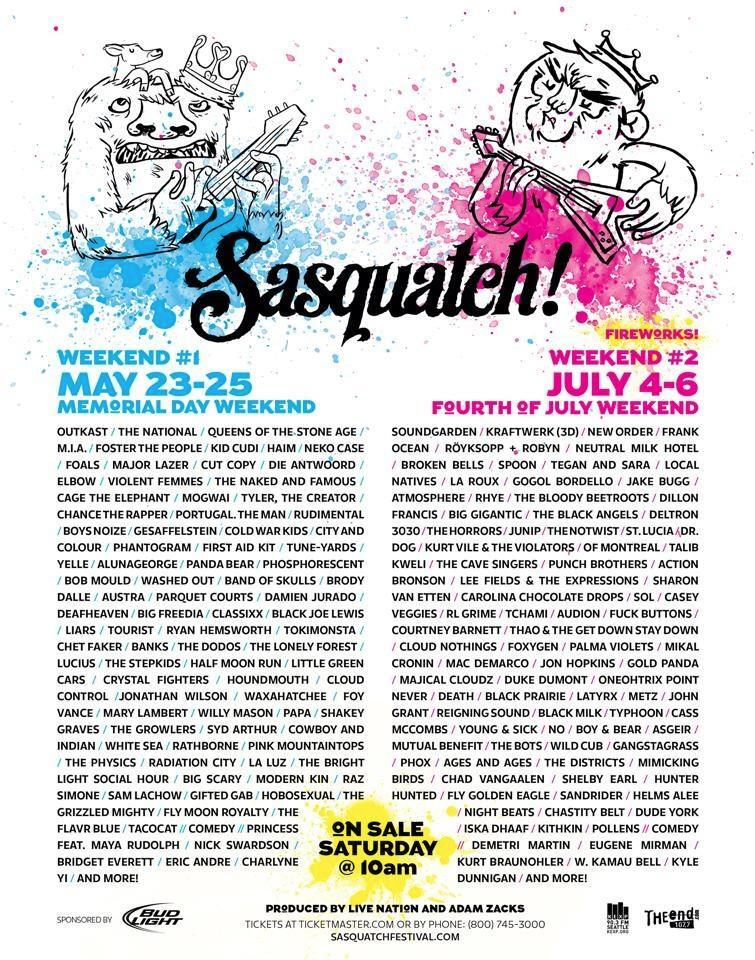 Sasquatch! Festival Announces 2 Weekend Lineups By The Wavs