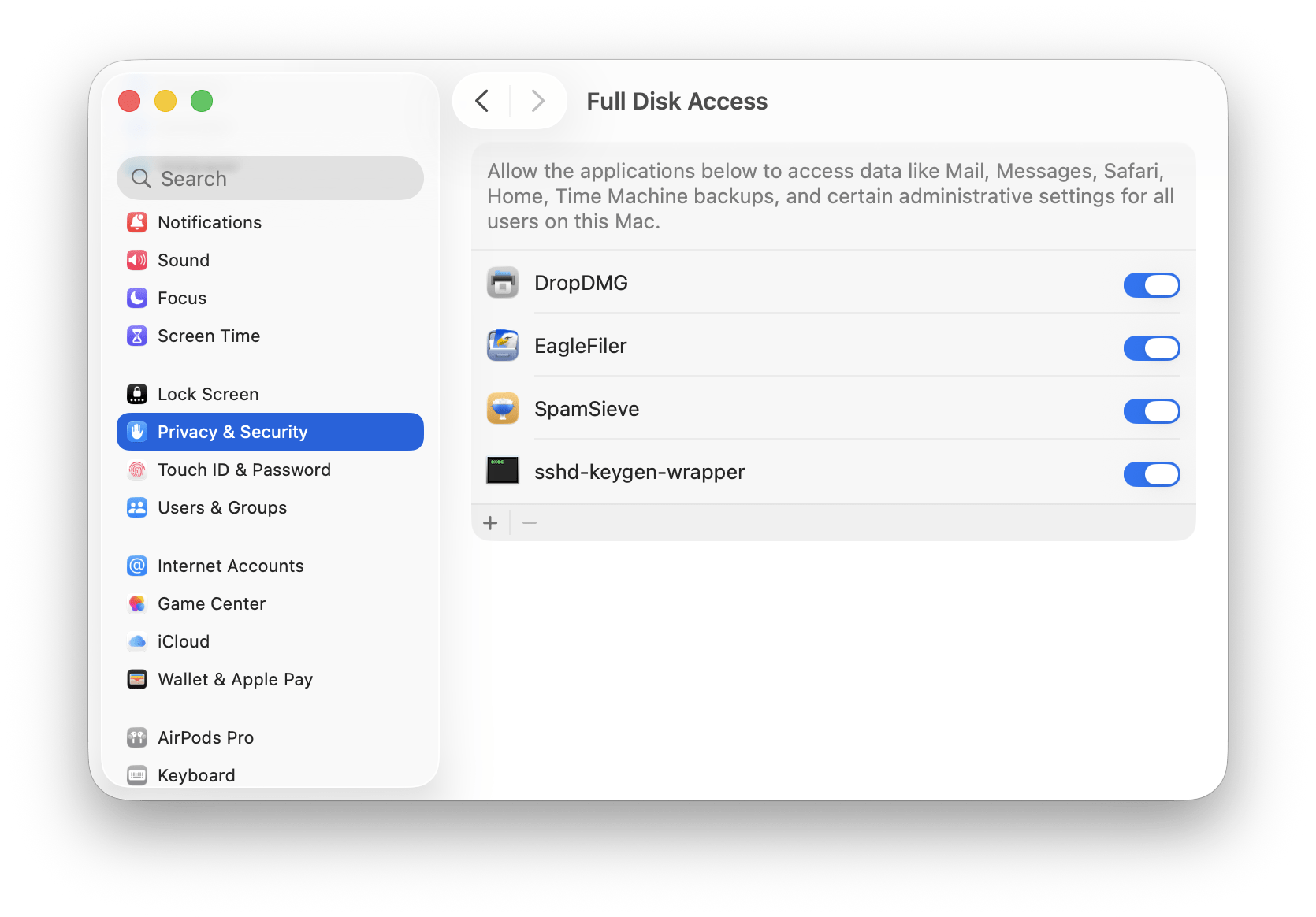 EagleFiler Manual: Granting Full Disk Access