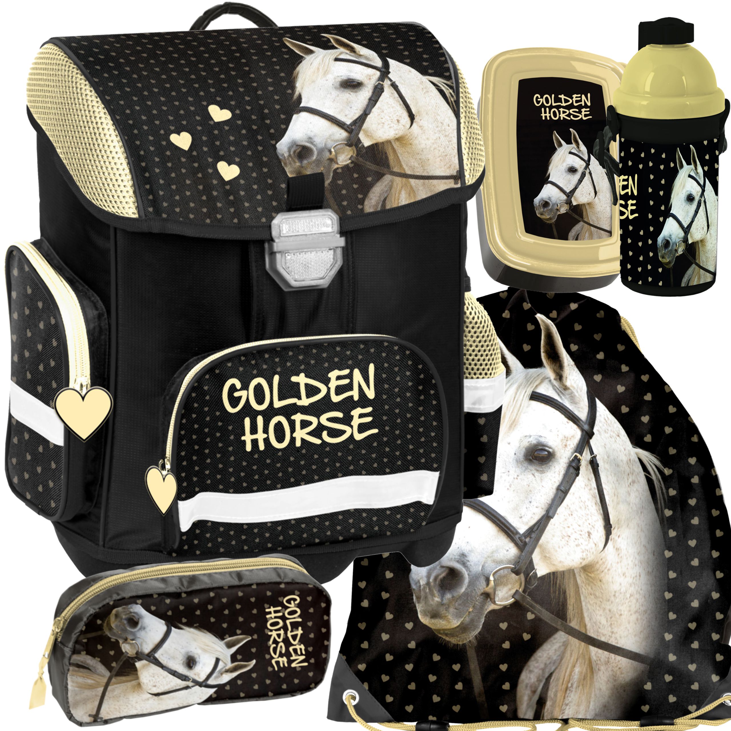 TORNISTER SZKOLNY Z KONIEM KOŃ KONIE ZESTAW 5cz. 7314219314