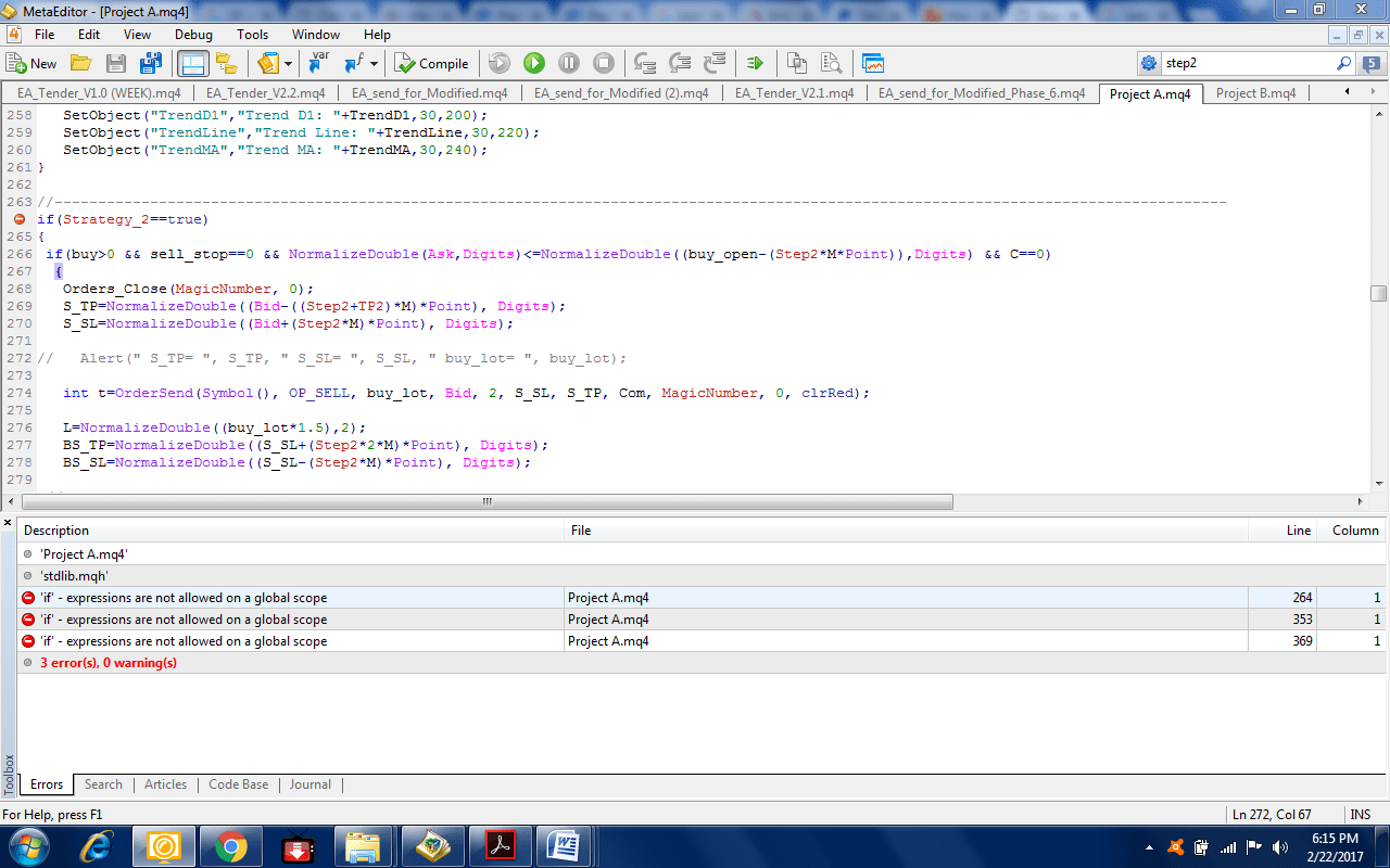 'if' expressions are not allowed on a global scope Volatility