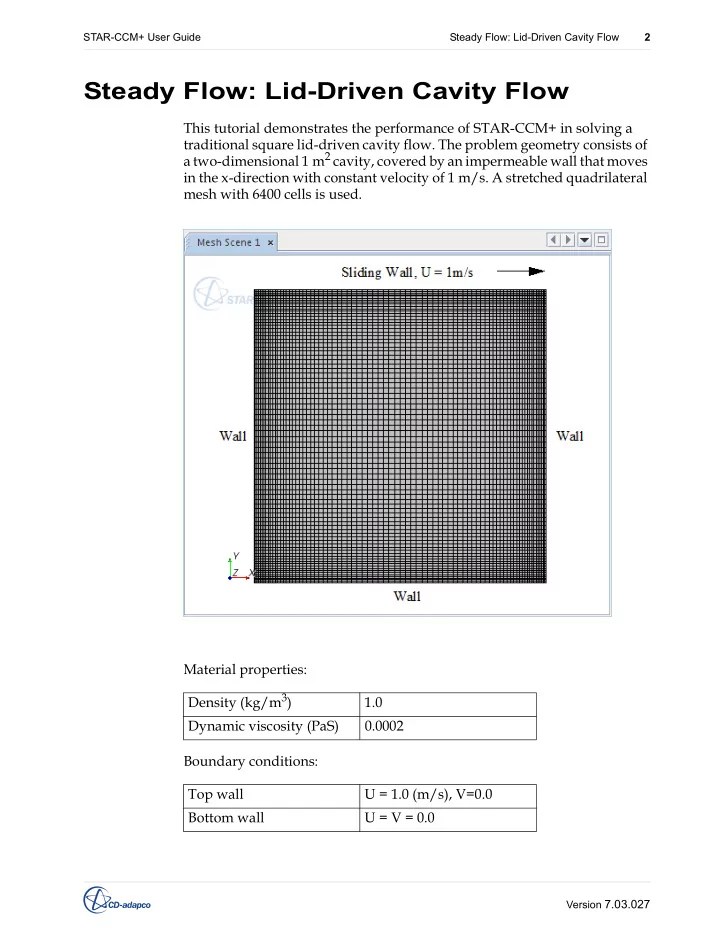 [PDF] Steady Flow LidDriven Cavity Flow This tutorial demonstrates