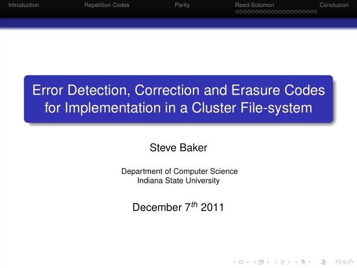 [PPT] Error Detection, Correction and Erasure Codes for