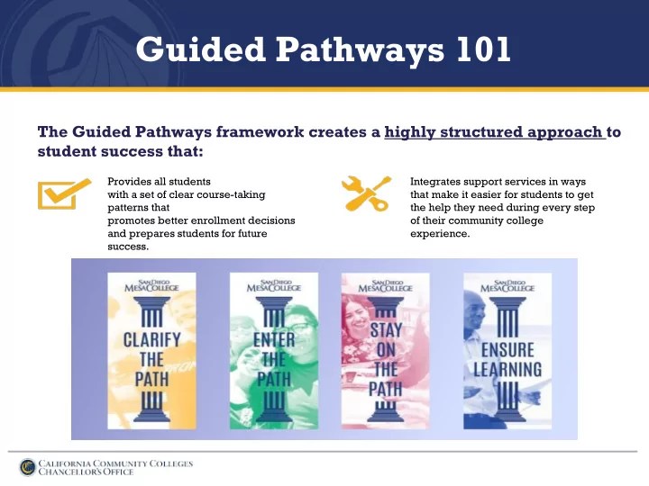 [PPT] Guided Pathways 101 The Guided Pathways framework creates a