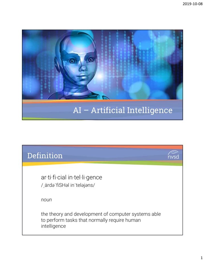 [PDF] AI Artificial Intelligence Definition artificial intelligence