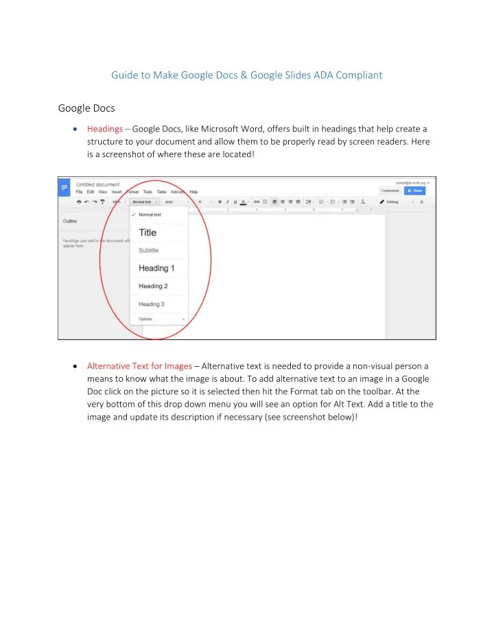 [PDF] Guide to Make Google Docs & Google Slides ADA Compliant Google